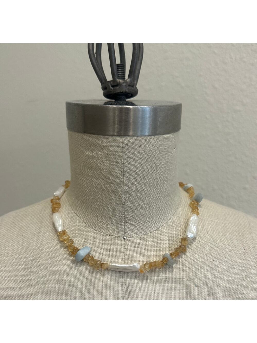 Handmade Freshwater Pearl & Citrine Chip Bead Necklace